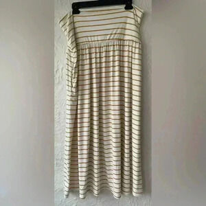 Simlu white/gold striped women’s maxi skirt with wide waistband and pocket; 3X